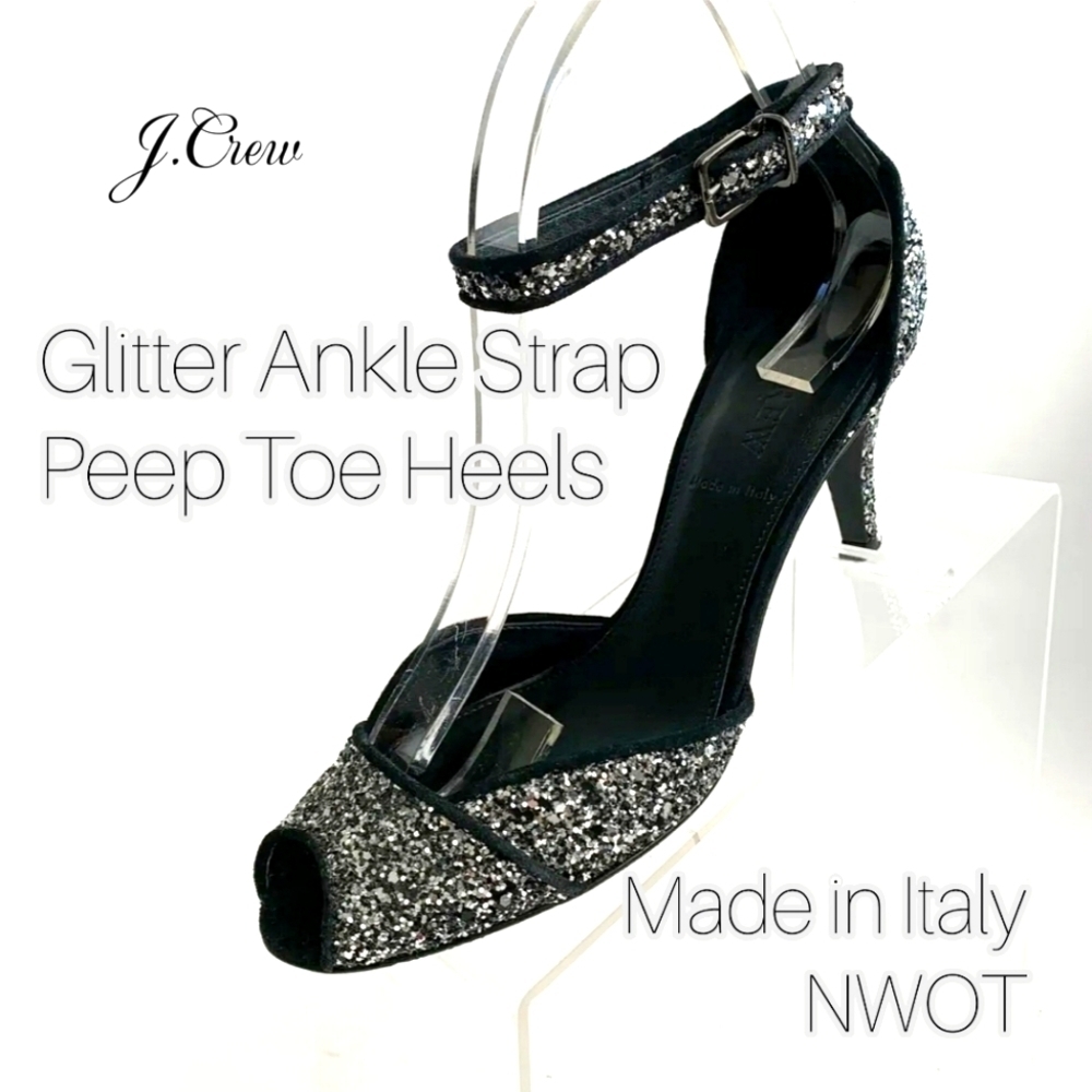 J.Crew Collection Italian Artisan Glitter Peep Toe Heels [NWOT] 🖤🤍